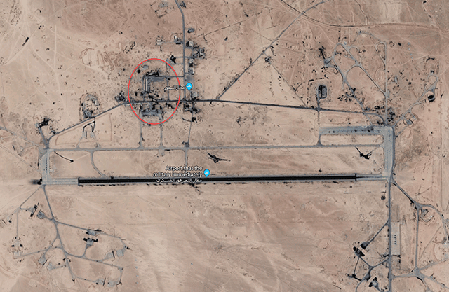 T4 - Den røde cirkel markerer stedet, der blev angrebet tidligere. Iranerne har nok bevæget sig udenfor det område.